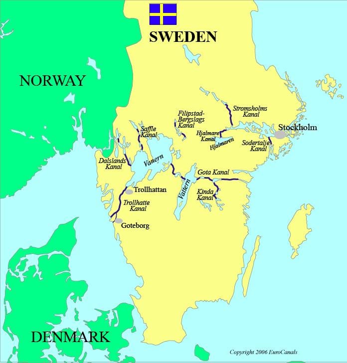 mapa švédské kanály