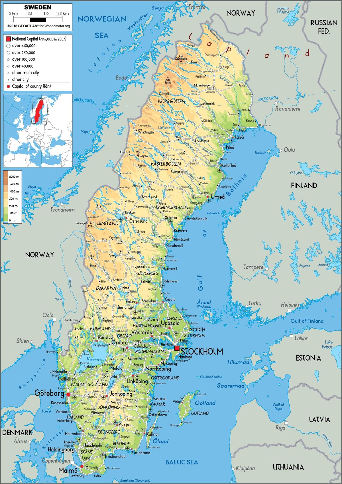 mapa Švédska řeky