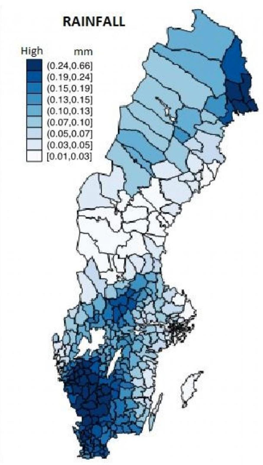 mapa Švédska déšť