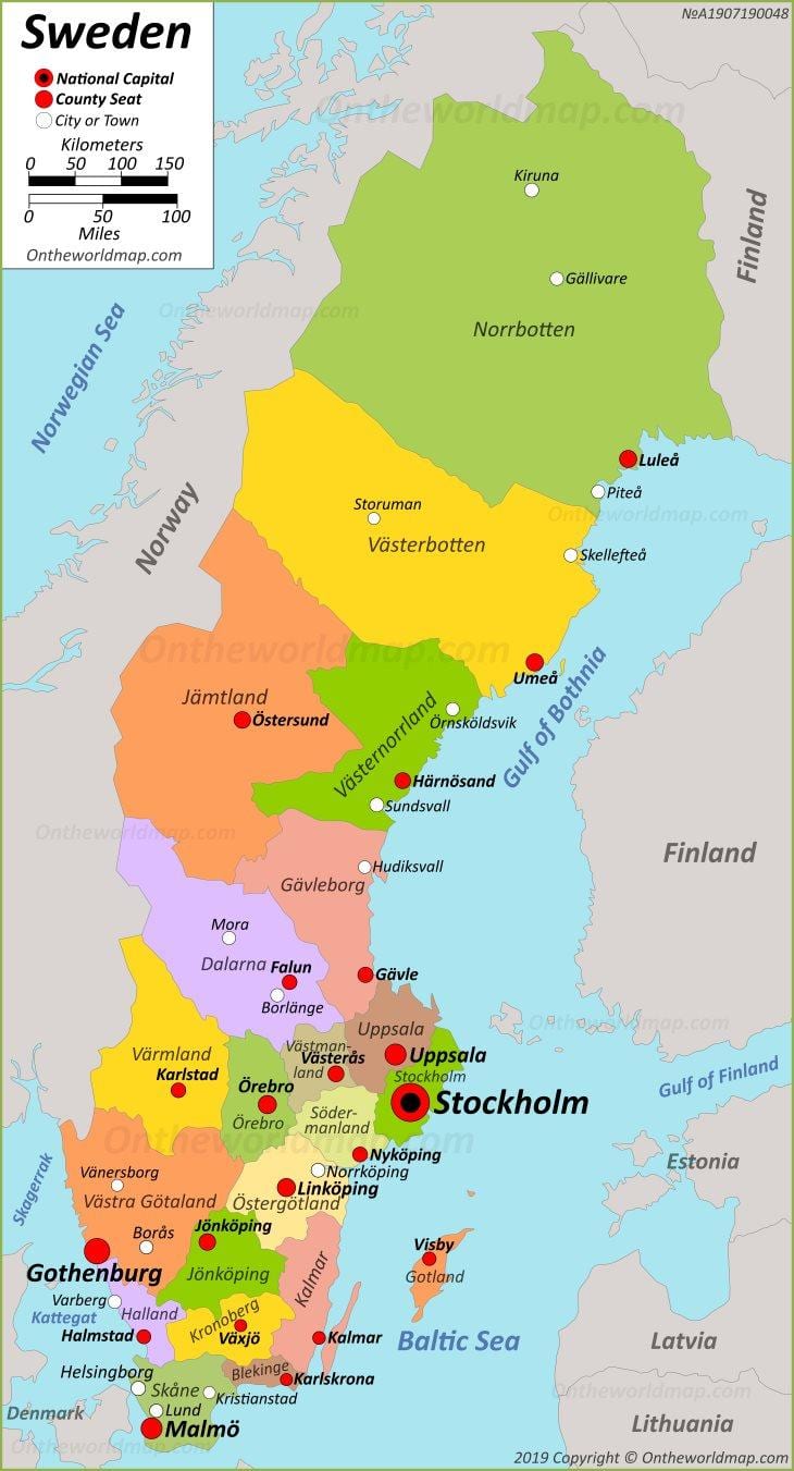 město Švédska mapě