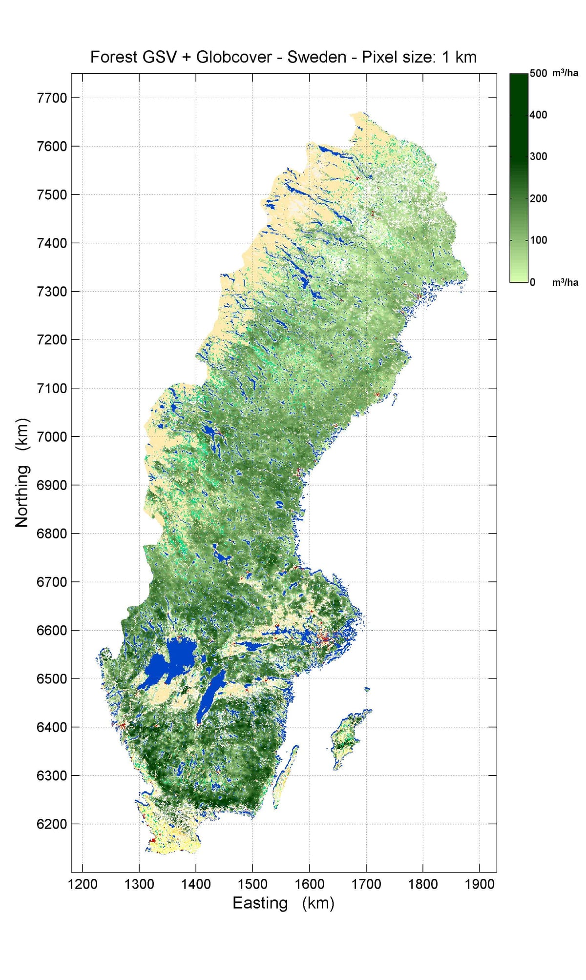 mapa Švédska lesy
