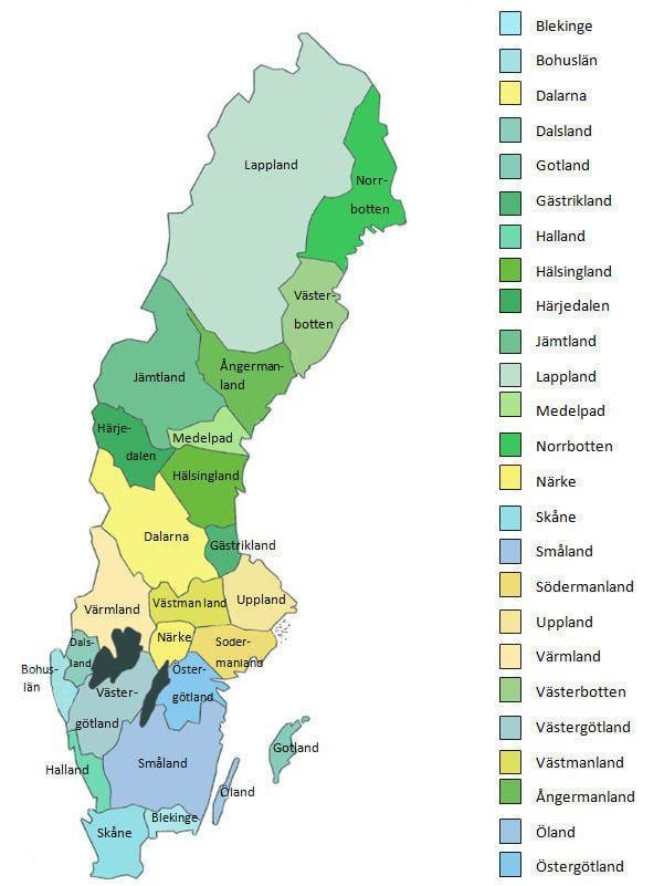 mapa Švédska provincií