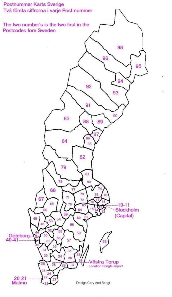 mapa Švédsko psč
