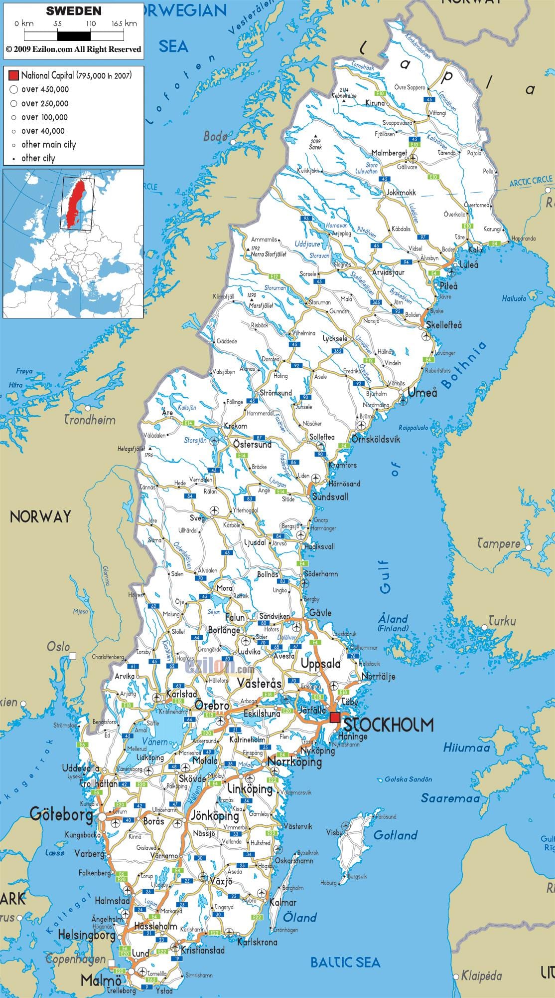 silniční mapa Švédsko