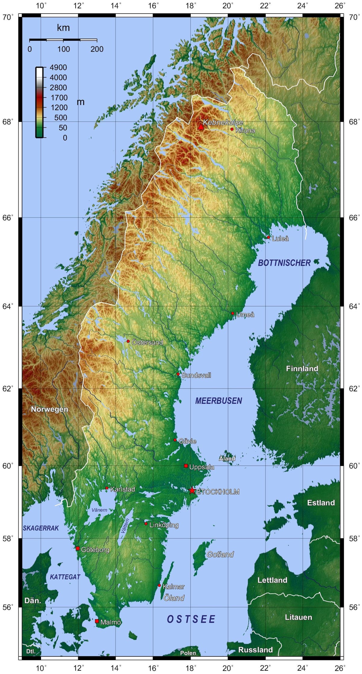 topografická mapa Švédsko