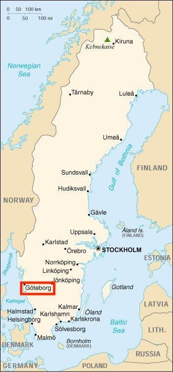 Švédsko göteborg mapě