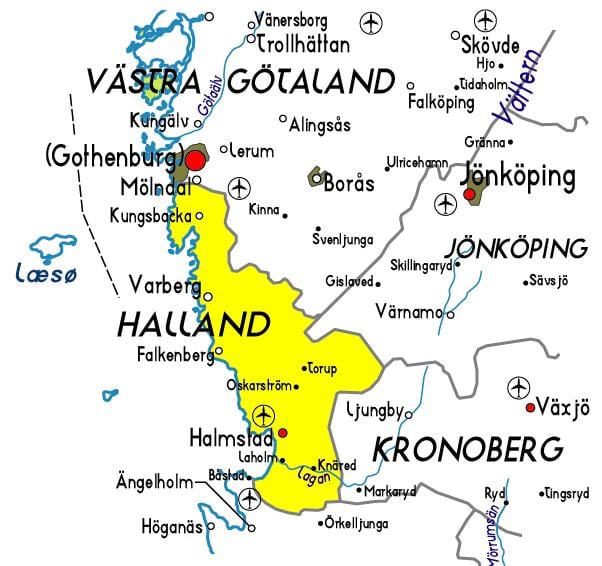 mapa Švédsko Halland