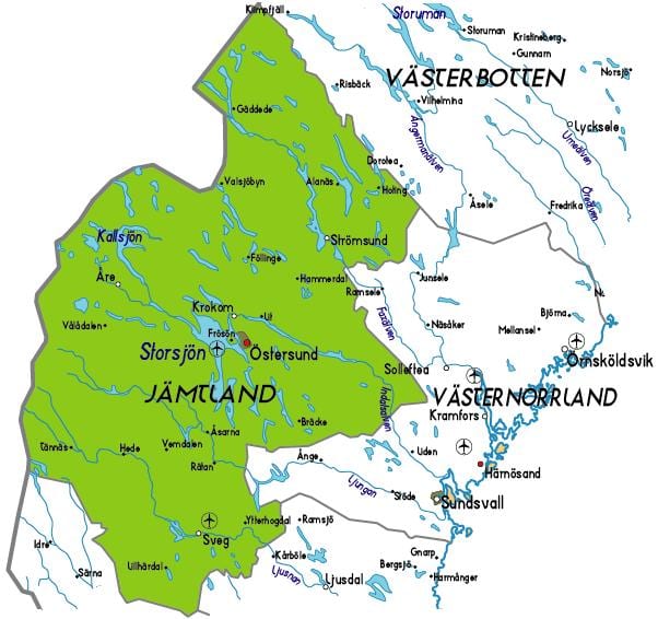 mapa Jamtland Švédsko
