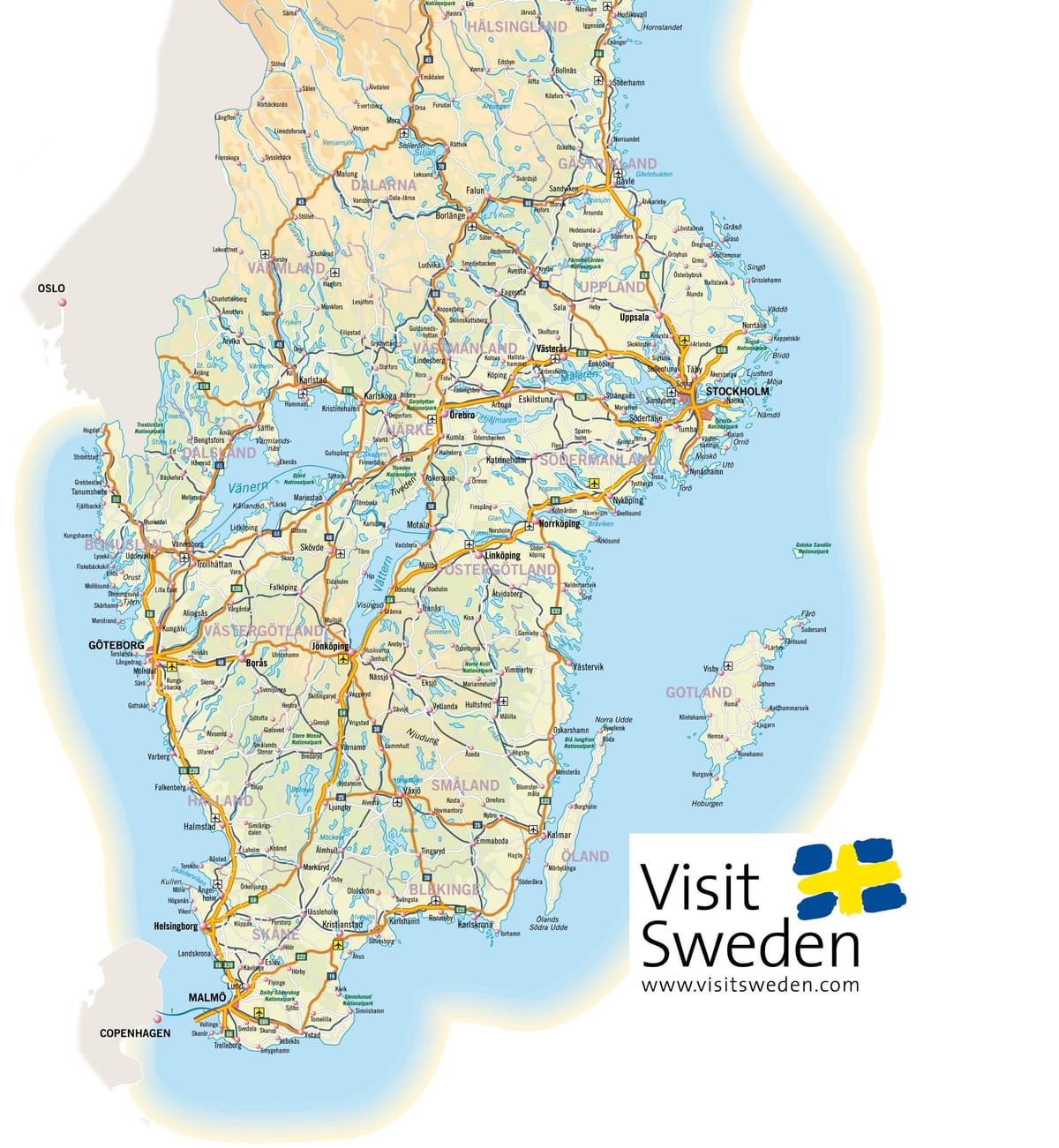 mapa jižní Švédsko