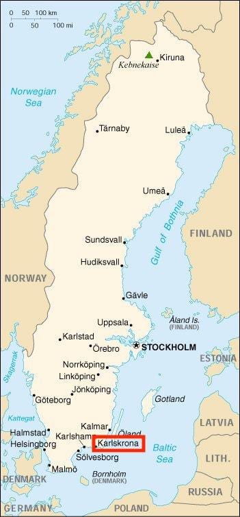 mapa Švédsko Karlskrona