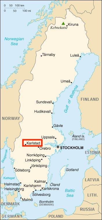 mapě z Karlstad Švédsko