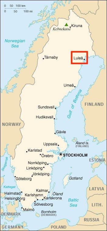mapa Lulea Švédsko