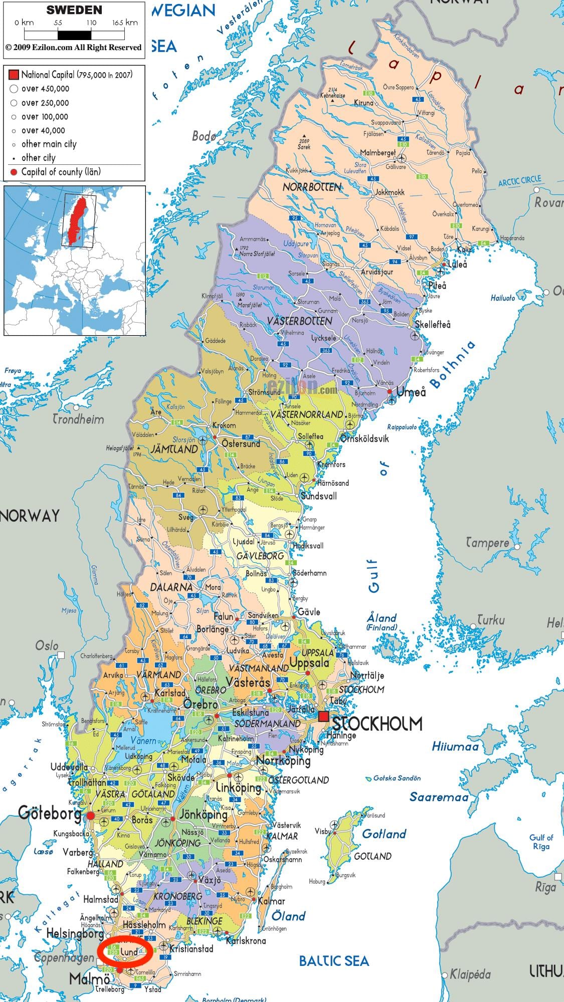 mapa lund Švédsko