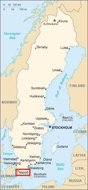 Švédsko malmo mapě