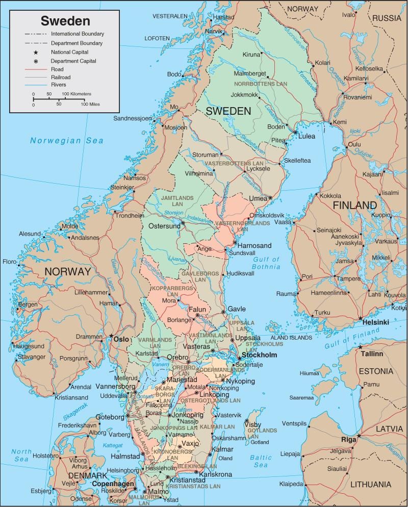 podrobná mapa Švédska