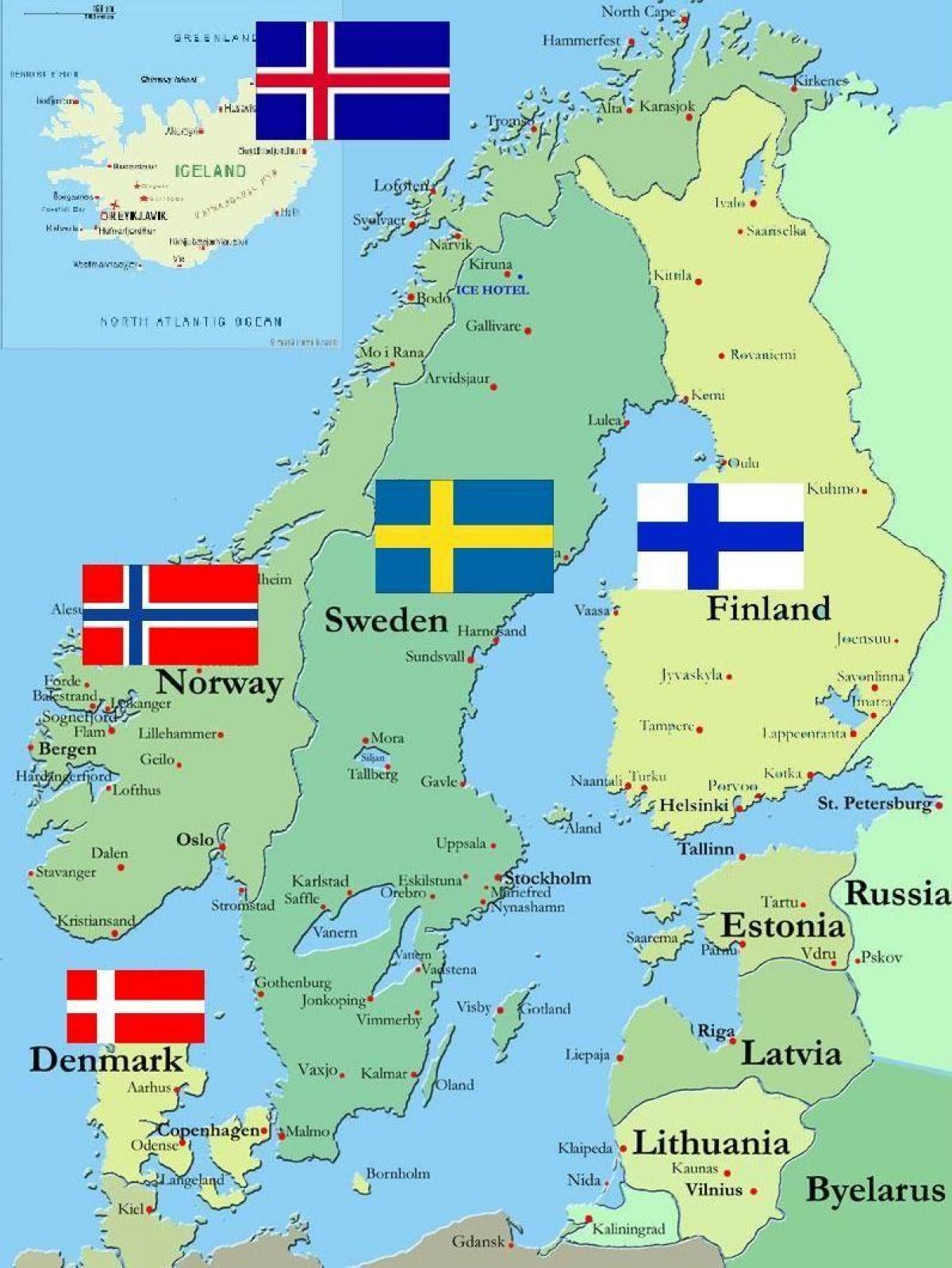Švédsko surround zemí mapě
