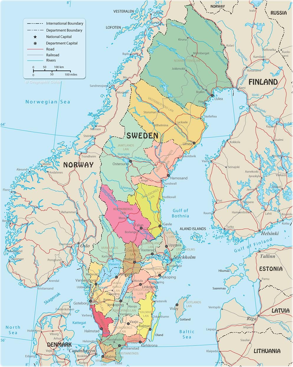 politická mapa Švédska