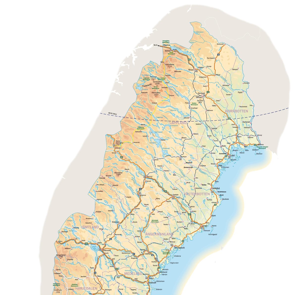 mapa severní Švédsko