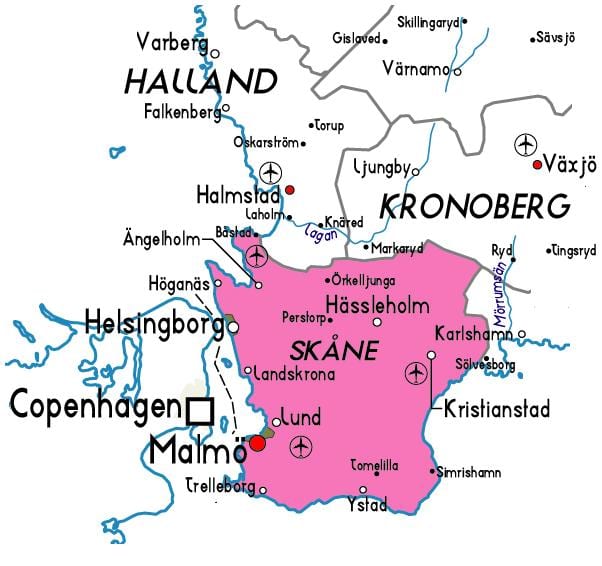 mapa Švédsko Skåne