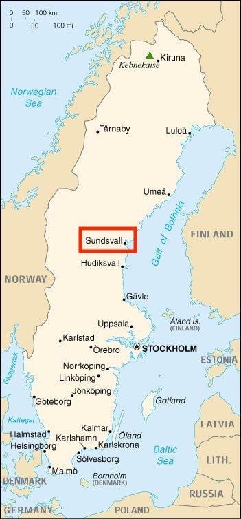 mapa Sundsvall Švédsko