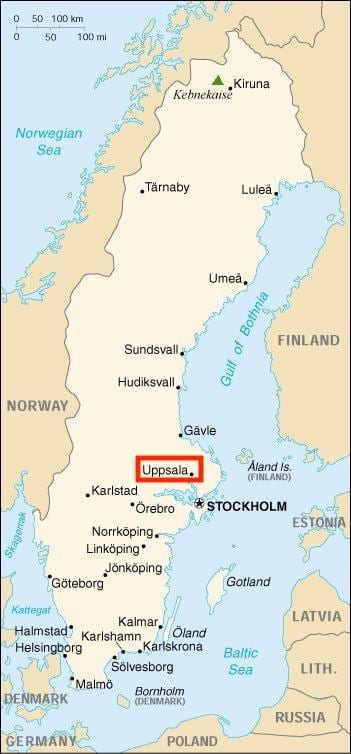 Uppsala mapa Švédska