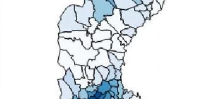 Mapa Švédska déšť