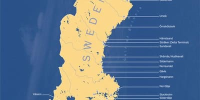 Mapa Švédska porty
