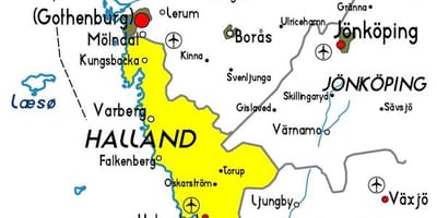 Mapa Švédsko Halland